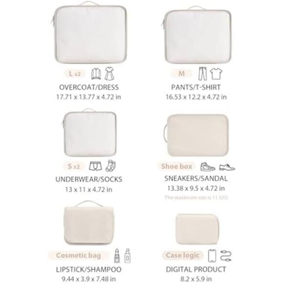 Packing Cubes for Travel - 8 Pcs Lightweight Travel Cubes for Packing, Mesh - Picture 2 of 7